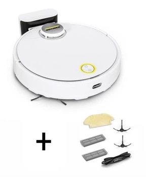 Робот-пилосос Karcher rcv 3, 400Вт, h=9.4см, збирання приладу, конт пил -0.5л, вода -0.17л, автон. роб. до 120хв, вага-3.7кг, нера, + набір акс., білий 9.612-569.0