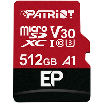 Карта памяти MicroSDXC 512GB UHS-I/U3 Class 10 Patriot EP A1 R90/W80MB/s + SD-adapter (326112)