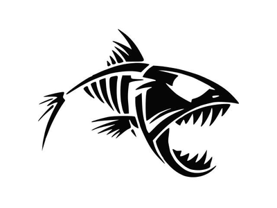 Наклейка на Авто / Мото / Витрину на Стекло Кузов " Хэллоуин - Halloween - Рыбий скелет - Fish " черный цвет