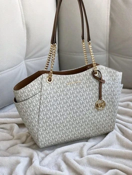 Сумка женская Michael Kors Jet Set Large Signature Logo Shoulder Bag белая (35S4GTVT3B)