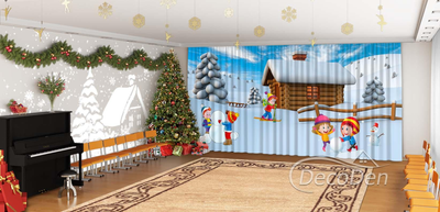 Новорічні Фото Штори в дитячий сад PHOTODECOR "Діти на прогулянці в горах 1"