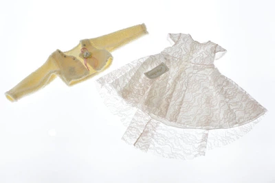 Платье с коротким рукавом гипюровое бежевое 98 см (35551)