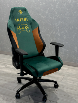 Комп'ютерне крісло розкладається до 180° Infini Joystick J180 геймерське Зелено-жовта тканина для геймерів та роботи