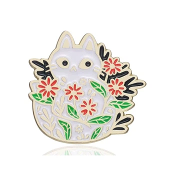 Значок (пин) BROCHE брошь бижутерия Животные Котик в цветах белый BRGV114468