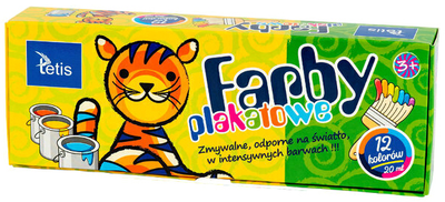 Farby plakatowe Tetis 12 kolorów 20 ml (5906858029949)