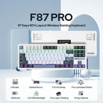 Бездротова ігрова механічна клавіатура Aula F87 PRO 2.4G Bluetooth з RGB White Blue