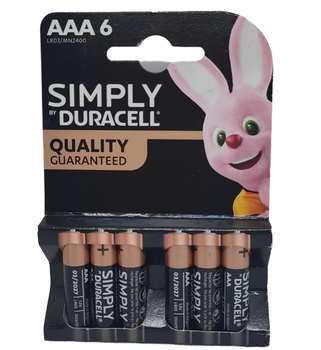 Щелочные батарейки Duracell Simply AAА (LR03) MN2400 6 шт (117116)