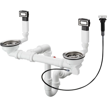 Сифон для кухонної мийки подвійний HANSGROHE D15-11 впуск 1 1/2" випуск горизонтальний хром 43932800