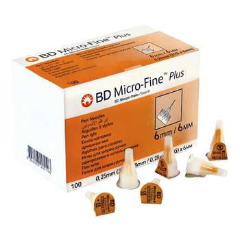 Голки для інсулінових ручок "BD Microfine Plus" 6 мм (31G x 0,25 мм), 100 шт.