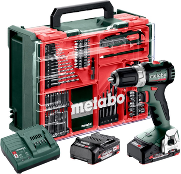 Аккумуляторная бесщеточная дрель-шуруповерт Metabo BS 18 L BL Set 18V 2x2Ah Li-Power, Зарядное устройство SC 30, Пластиковый кофр, с передвижной мастерской с 74 компонентами (613155710)
