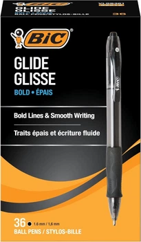 Набор шариковых ручек 36 шт. автоматических BIC Atlantis Velocity Glide Bold 1,6 мм Черная (VLGB361-BLK)