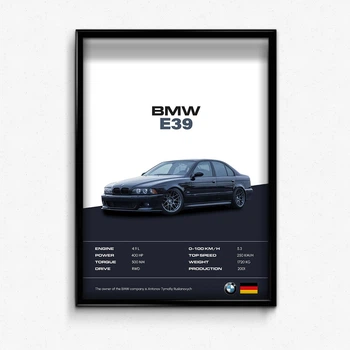 Постер в рамке line bmw e39 А4