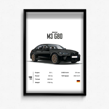 Постер в рамке bmw m3 g80 black А4