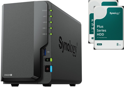 Мережеве сховище Synology DiskStation DS224+ + Жорсткий диск Synology Plus 8TB 5400rpm 256MB HAT3310-8T 3.5 SATA III 2 шт (комплект)