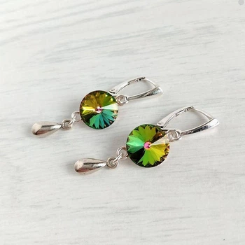 Сережки Hand Made з яскравими кристалами хамелеонами Swarovski кольору Vitrail Medium