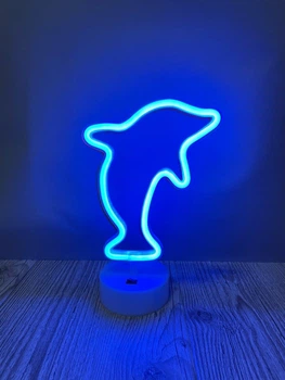 Неоновый светильник ночник Дельфин настольная декоративная лампа Neon Decoration Lamp синий свет