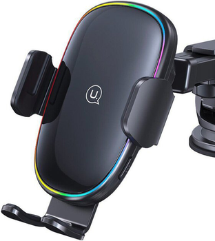 Автомобильный держатель с беспроводной зарядкой Usams 15W RGB US-CD187 Black (6958444902333)