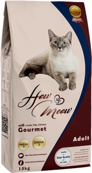 Сухий корм How Meow Adult Gourmet з ягнятком, куркою та рибою