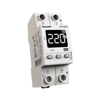 Реле напруги 1-ф. 63А VP-63A M2W DigiTOP, DIN, білий індикатор