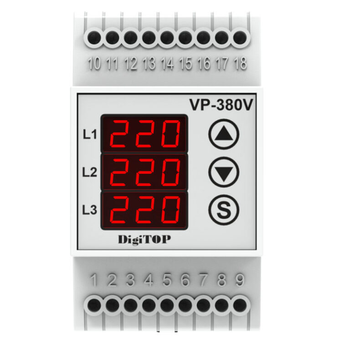 Реле напруги 3-ф. 1ПК 6А DigiTop VP-380V DIN