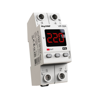 Реле напруги 1-ф. 32А VP-32A M2R DigiTOP, DIN, червоний індикатор
