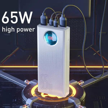 Портативна батарея Павербанк для ноутбука Baseus Amblight 30000 mAh 65W 6A з технологією QC3.0+PD3.0 Power Bank (PPLG-A02) White