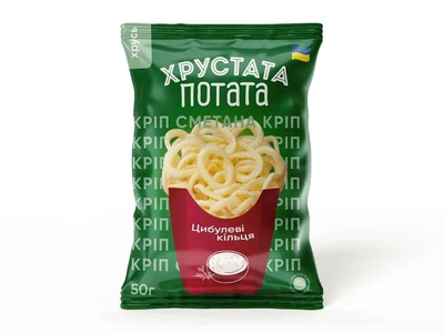 Снеки ХРУСТАТА ПОТАТА фігурні «Цибуляні кільця» (Хрустата потата) ф. (мет.пл.) цибульні 50г