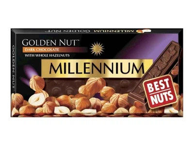 Шоколад MILLENNIUM 100г Gold з цілим горіхом чорний NEW шб