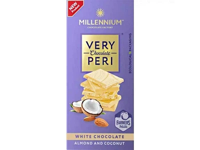 Шоколад MILLENNIUM 85г Very Peri білий з мигдалем та кокос стружкою