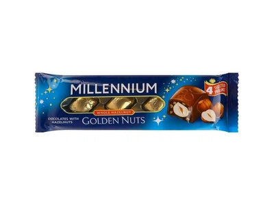 Цукерки MILLENNIUM 29г Golden Nut з начинкою та цілими горіхами