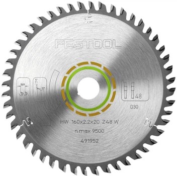 Диск пильный универсальный с разведенными зубьями WOOD FINE CUT HW 160x2.2x20 W48 Festool 491952