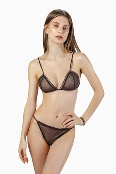 Комплект женский бюстгальтер с мягкой чашкой и стринги из сеточки Felisiya Lingerie Шоколадный 2004+204-111с L