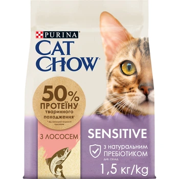 Сухой корм Purina Cat Chow Sensitive Salmon с лососем для кошек с чувствительной кожей и пищеварением 1.5 кг (7613035394131)