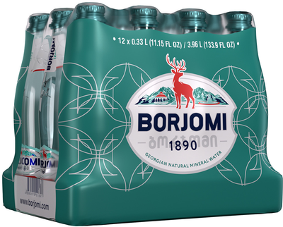 Упаковка мінеральної лікувально-столової сильногазованої води Borjomi 0.33 л х 12 пляшок (4860019001339)