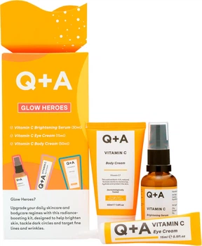 Подарочный набор для сияния кожи Q+A Glow Heroes Gift Set Сыворотка для лица Q+A Vitamin C 30 мл + Крем для зоны вокруг глаз 15 мл + Крем для тела 50 мл (5060486268375)