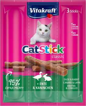 Лакомство для кошек Vitakraft мясные палочки, утка и кролик