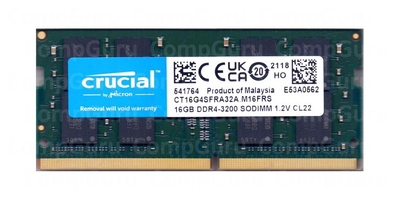 Оперативная память для ноутбука Crucial DDR4 16GB 3200MHz SO-DIMM PC4-3200 (CT16G4SFRA32A.M16FRS)