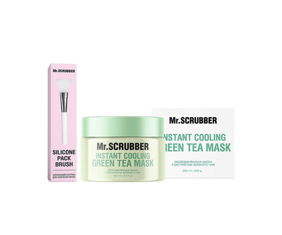 Набір подарунковий шпатель + маска для обличчя, що охолоджує, Instant Cooling Green Tea Mask з екстрактом зеленого чаю Mr.SCRUBBER