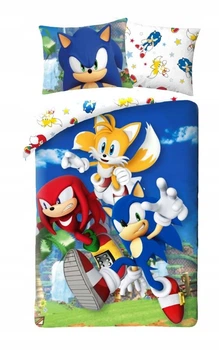 Двостороння дитяча постільна білизна Halantex Sonic the Hedgehog, Super Sonic (наволочка+підковдра), 100% бавовна, Sonic Sega (SSH-055BL) 160 х 200 см