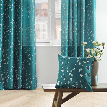 Штора Douceur d'intérieur Sakura на люверсах цветочный узор Морская волна 140 x 260 см (3574386120012)
