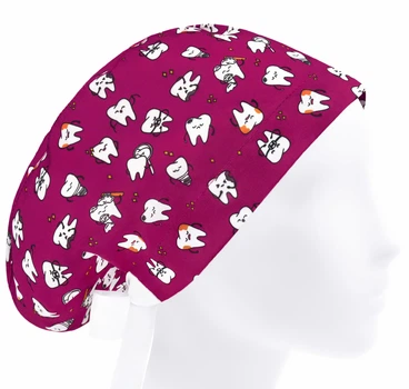 Медицинская шапочка женская HeadwearUniverse универсальная принт Зубики на малиновом