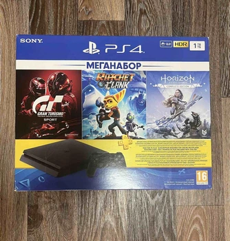 Ігрова приставка Sony Playstation 4 Slim 1Tb + 3 ігри (Gran Turismo Sport,Ratchet & Clank, Horizon) PS4 slim Б/В