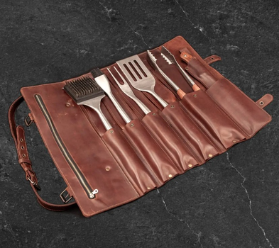 Подарунковий набір для BBQ VIKING CREATE в шкірі Кнорр подарунок чоловіку, куму, брату, другу, батьку, керівнику (LC-037)