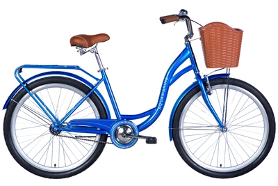 Велосипед Dorozhnik 26" AQUAMARINE гальмівна рама-17" синій з багажником задн St з корзиною Pl з крИлом St 2024
