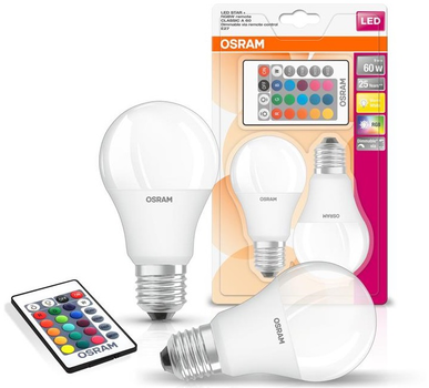 Набір ламп 2шт OSRAM LED E27 RGB 9Вт 2700К 806Лм пульт ДУ A60 (4058075430891)