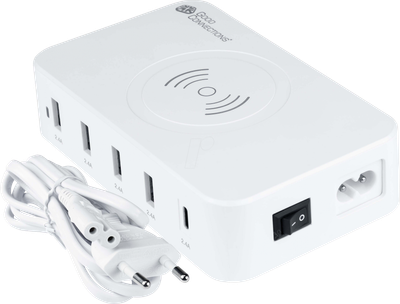 Зарядний пристрій для телефона Good Connections 60 W + 10 W QU 4 x USB-A USB-C PD GaN White (4014619842711)