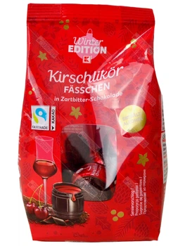 Конфеты пралине Бочонки с вишневым ликером K-Winter Edition темный шоколад Kirschlikor FASSCHEN 125 г