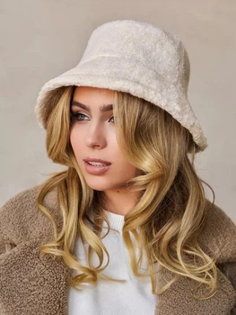 Панама No Brand теплая Teddy Bear букле з каракуля молочная