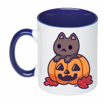 Чашка з друком "Helloween Cat" (колір кобальт) (20913)