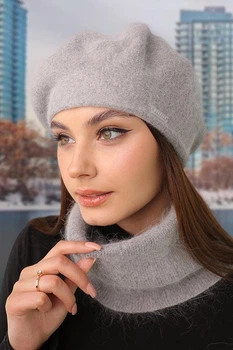 Комплект (берет и баф) с мохером Кристина 5152-4961-77 Брекстон серый 56-58р